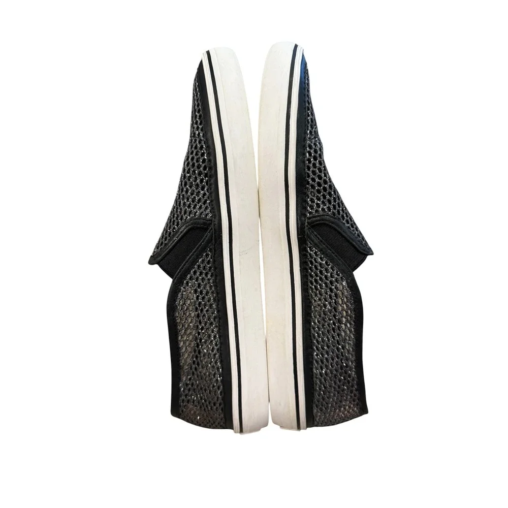 Kate Spade Slip On Sneakers Womens sz 9 Black Silver Good Mesh Metallic Platform